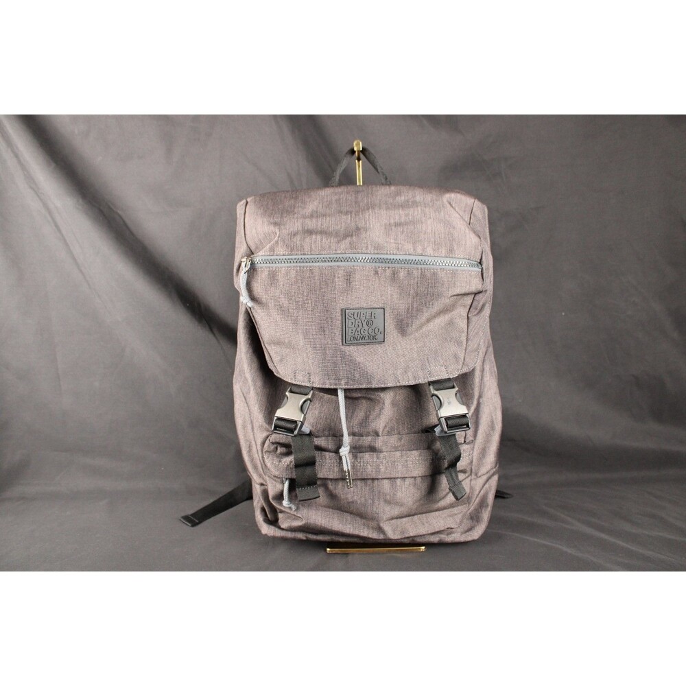 Superdry Buckled Fold Over Backpack Gray M91001JP Drawstring Closure Fold Flap